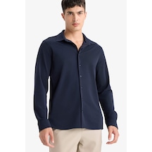 Defacto Slim Fit Dar Kesim Polo Yaka Pike Uzun Kollu Gömlek F0337ax25aunv91 Lacivert
