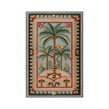 Palm 305 Bej Pembe Palmiye Desenli Modern Yıkanabilir Mutfak Ev Oda Salon Oturma Odası Halısı Pembe Yeşil 5