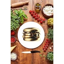 Altın Burger Cam Kesme Tahtası - Sunum Tabağı Çap 20