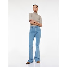 Koton Dar Kalıp Pamuklu Yüksek Bel İspanyol Paça Jean Pantolon - Flare Jeans Açık İndigo 6wal40016md Açık İndigo