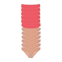 12 Adet Süper Eko Set Likralı Kadın Slip Külot Fuşya Ten Çok Renkli