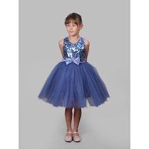 Kız Çocuk Abiye Elbise Prenses Model Payetli Indigo