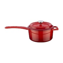 Lava Döküm Yuvarlak Sos - Süt Tenceresi Kırmızı 16 CM Metal Saplı