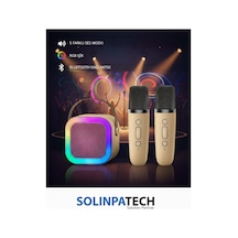 Çift Karaoke Mikrofonlu Kablosuz Bluetooth Rgb Işıklı 5 Ses Efektli Stereo Ses Usb/sd Hoparlör