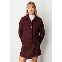 Ekol Kadın Torba Cepli Crop Mont 6013 Bordo Bordo