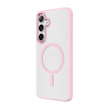 Samsung Uyumlu Galaxy S24 Plus Kılıf Magsafe Kamera Çevresi Metal Kirlenmeye Dayanıklı Premium Kapak Pembe
