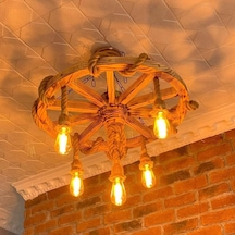 Otantik Çarşı Ahşap Halatlı Teker Avize 70 Cm. 5'Li  K06  Serbest Sarkıtlı