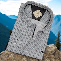 Pamuklu Gri Uzun Kollu Erkek Gömlek Slim Fit Kalıp -9791 Gri