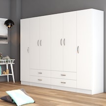 tanmob 6 Kapılı Dört Çekmeceli Geniş Gardrop Beyaz- Grd0801