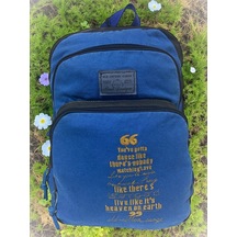 Old Cotton Cargo Kaliteli Siyah Vintage Salaş Baskılı Disayn Günlük Gezi Okul Sırt Çantası Revilla Bag 28x38cm Mavi