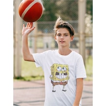 Sevbano Utangaç Süngerbob Baskılı Unisex Çizgi Film Çocuk Tişört 1-12 Ya Beyaz