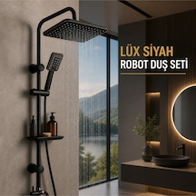 Lüx Premium Siyah Robot Duş Seti Tepe Yağmurlama El Duşu Kare Siyah Robot Set