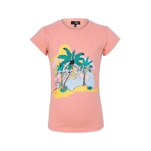 Brz Kids Palmiye Baskılı Kız Çocuk T-shirt-somon Somon