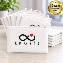Bk Kurumsal Logonuza Özel 10 Adet 19x12 Cm Fermuarlı Kumaş El Cüzdanı Kurumsal Baskılı Promosyon Beyaz