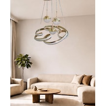 Eylül 5li Büyük Modern Ledli Avize Çizgili 3 Renk Power Ledli Gold Kaplama Kumandalı Yatak Odası Salon Mutfak