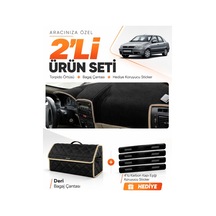E-biz Fıat Albea 2005-2012 Uyumlu Torpido Örtüsü + Deri Bagaj Çantası Seti - Siyah-bej - Fı003