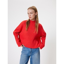 Koton Oversize Triko Kazak Dik Yaka Dokulu Uzun Kollu Pembe 5wal90022ht GÜL