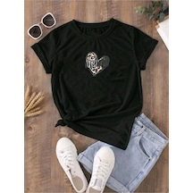 Flood Of Style Kadın Siyah Mama Kalp Baskılı Oversize