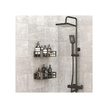27x12 Cm Ölçülerinde Siyah Yapışkanlı Banyo Rafı Seti, Matkapsız Montaj Aahşap