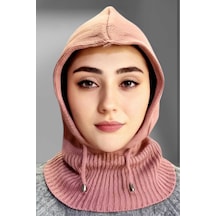 Tezzgelsin Balaclava Fitilli Triko Örgü Bere Başlık Gül Kurusu