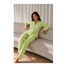 Fit Women Kadın Uzun Kollu Düğmeli Yeşil Pijama Takımı