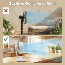 Juo Q3 120 Salınımlı 3 Kademeli Led Işıklı Şarjlı Masaüstü Fan Vantilatör Retro Beyaz Acı Kahverengi