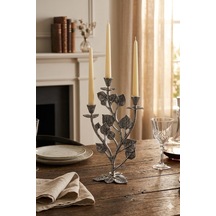 Leaf 3 Lıghts Candle Holder Nıckel Antıque 25,5x15,5x43 Cm Gümüş
