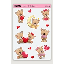 Sevimli Ayıcık Teddy Bear Sevgililer Günü Temalı Sticker Seti - 12 Adet Etiket Çıkartma Diğer