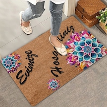 Valerine Life Mandala Mavi Çiçek Evimize Hoş Geldiniz Kapı Önü Paspası 45x70cm