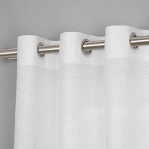 Oturma Odası İçin Beyaz Yarı Şeffaf Perdeler 241 Cm Uzunluğunda - Keten Görünümlü Yatak Odası Gromet Üst Vual Perdeler, 132 X 226 Cm 2 Panel