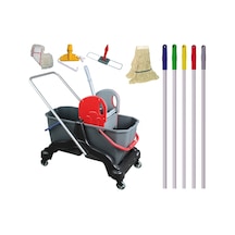 Safell Çift Kovalı Temizlik Arabası - Plastik Paspas Arabası Presli 20 L