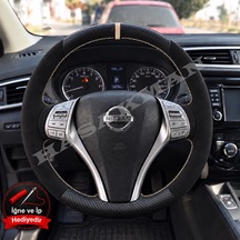Nissan Qashqai Dikme Direksiyon Kılıfı Alcantara Süet Mat Karbon Bej Yüzük Ve Dikiş 2013-2017