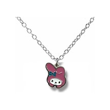 Anime Melody & Kuromi Pembe Figürlü Unisex Kolye 60 Cm Zamak Kaplama Sevimli Karakter Takısı Çok renkli