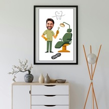 Kişiye Özel Diş Hekimi Karikatürlü Duvar Tablosu Yapışkanlı Sök Tak Çerçeveli 20x30cm - Dişçi Ve Diş Hekimliğine Hediye