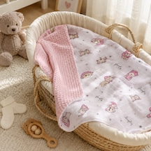 Minora Baby&kids Çift Taraflı Pike Müslin Bebek Örtüsü 100x100 CM - Pembe Ayı