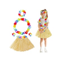 Magicool Yetişkin Çocuk Hawaii Parti Seti - 40 Cm Naturel Etek + Çiçek Aksesuarlar 5 Parça