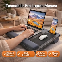 Polham Minderli Bilek Destekli Telefon Tutuculu Mouse Padli Taşınabilir Laptop Masası Dizüstü Çalışma Sehpası