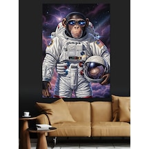 Astronot Kıyafetli Maymun Resmi Dekoratif Kanvas - Mdf Ahşap Tablo