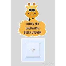 Lütfen Zile Basmayınız Bebek Uyuyor Kapı Zili Etiketi - Sevimli Zürafa Sticker Standart