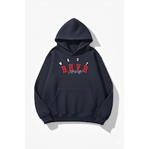Uyguntarz Unisex Yumuşak Dokulu Wrst Style Baskılı Tasarım Oversize 3 İplik Hoodie Sweatshirt Indigo