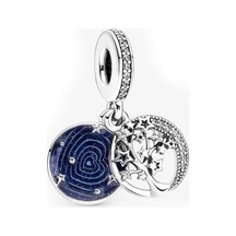Nur Silver Mavi Gece Gökyüzü, Hilal Ve Yıldızlar Sallantılı Gümüş Charm Nur-bl00241