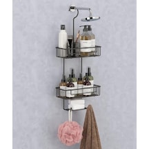 Duş Borusuna Asılabilir Kancalı İki Katlı Banyo Raf Siyah Bk-0068 Siyah