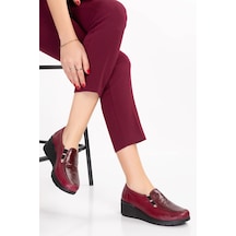 Gondol Hakiki Deri Dolgu Taban Rahat Günlük Ayakkabı Esfa.4002 Bordo Croco