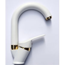 Beyaz Gold Banyo Lavabo Musluğu Bataryası Sıcak Soğuk Çift Su Girişli Diğer