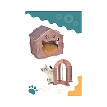 Mini Şato Kalın Ahşap Lüks Kedi Evi Ve Çift Taraflı Kedi Tırmalam