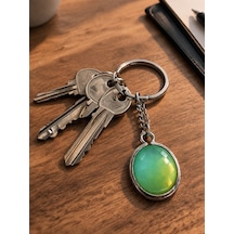 Unisex Ruh Hali Anahtarlık Oval Taşlı Yeşil Renk Metal Aksesuar