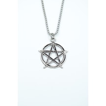 Pentagram Yıldızı Örme Zincir Kolye Gümüş