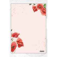 A5 Çiçek Bloknot Çizgisiz Defter - 50 Yaprak - Memopad - Notepad - Not Defteri - Not Kağıdı Kırmızı Kırmızı