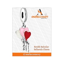 Renkli Balonlar Sallantılı Charm / Asafaccessory Gümüş Kaplama Pembe