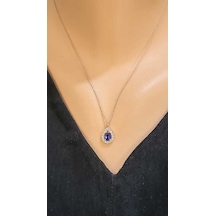 925 Ayar Gümüş Safir Taşlı Damla Kolye